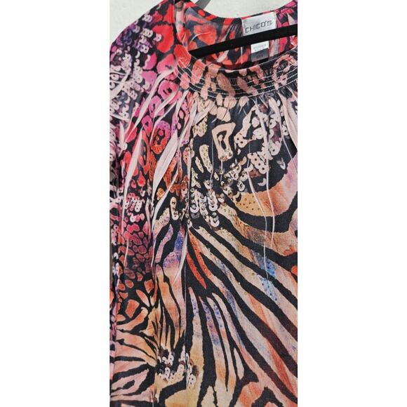 Chicos Womens Top Size 0 Small Pink Ombre Multicolor Embellished Animal Print - Picture 4 of 7